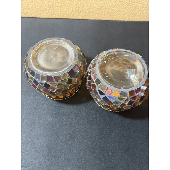 Party Lite Mosaic Glass Candle Holders With Gemstone Accents - Set Of 2 - Picture 3 of 5